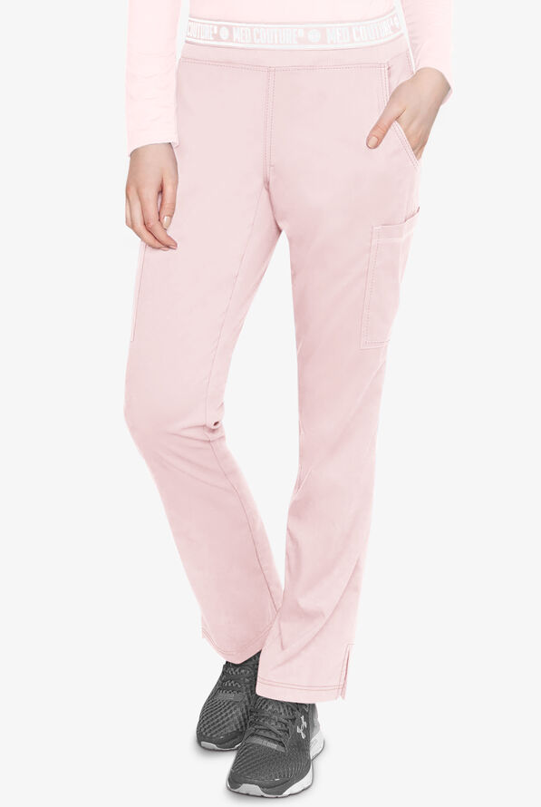 Med Couture Touch Women's 7-Pocket STRETCH Logo Elastic Double Cargo Yoga Scrub Pants - Ice Pink - 1