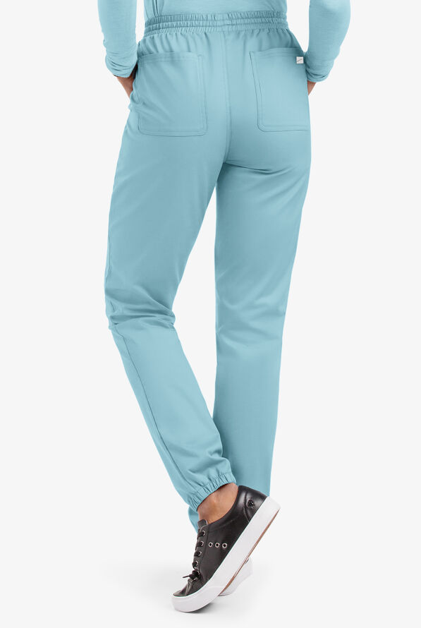Butter-Soft STRETCH Women's 5-Pocket Jogger Scrub Pants - Petite - Dew Drop - 2