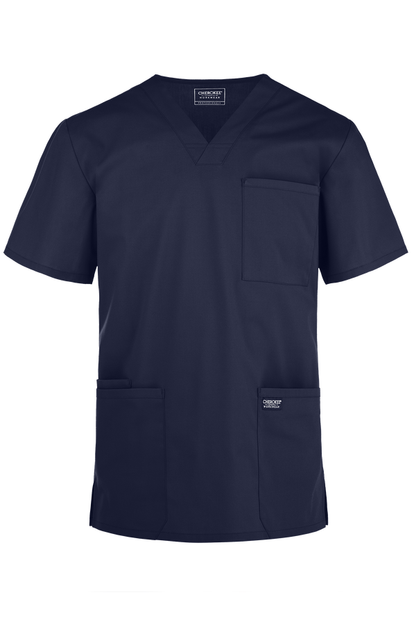 Cherokee Workwear Professionals Men's 4-Pocket STRETCH V-Neck Scrub Top - Navy - 1