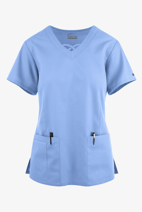 ButterSoft Originals Women's 3Pocket Criss Cross Scrub Top, Fashion