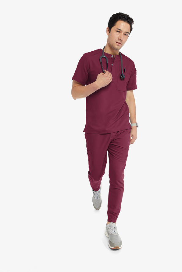 Keswi Men's 4Pocket Short Sleeve Henley Scrub Top, Nursing Top