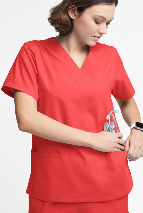 Butter-Soft Originals Women's 2-Pocket V-Neck Scrub Top - Radiant Red - 4