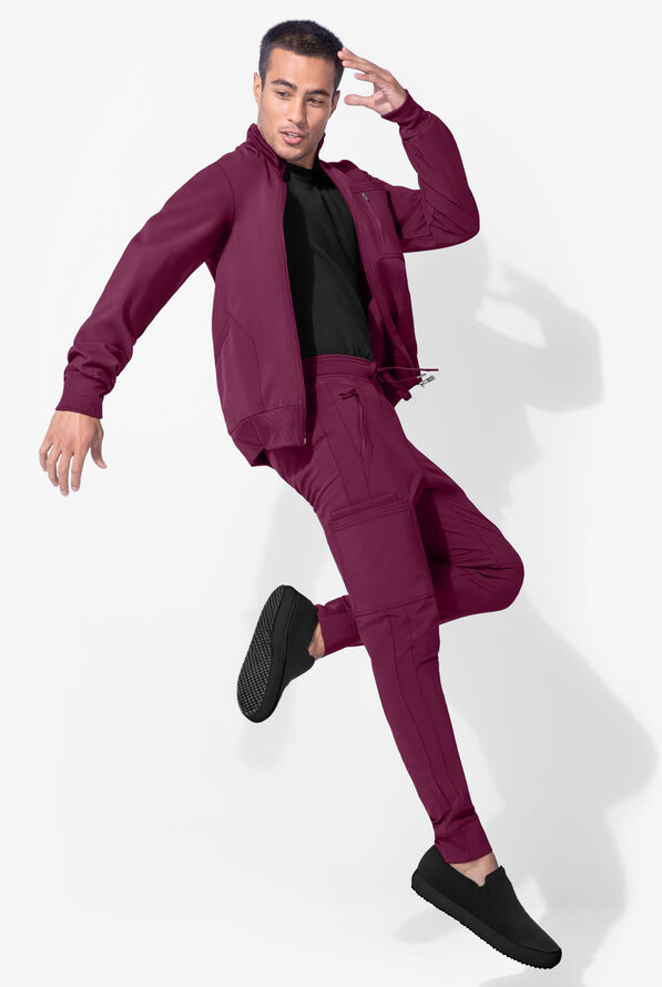 Infinity Men's 5-Pocket STRETCH Cargo Jogger Scrub Pants - Short - Wine - 4