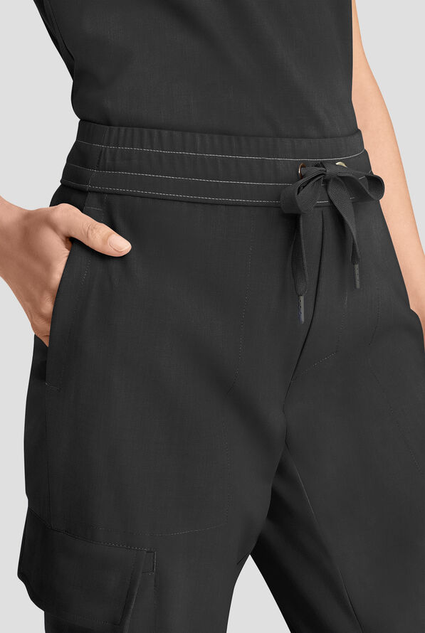 Healing Hands Quest Women's 4-Pocket STRETCH Straight Leg Drawstring Cargo Scrub Pant - Black - 2