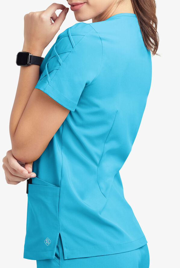 Blusa m&eacute;dica EASY STRETCH Kylie con detalle entrecruzado y 5 bolsillos para mujer - Turquoise - 7