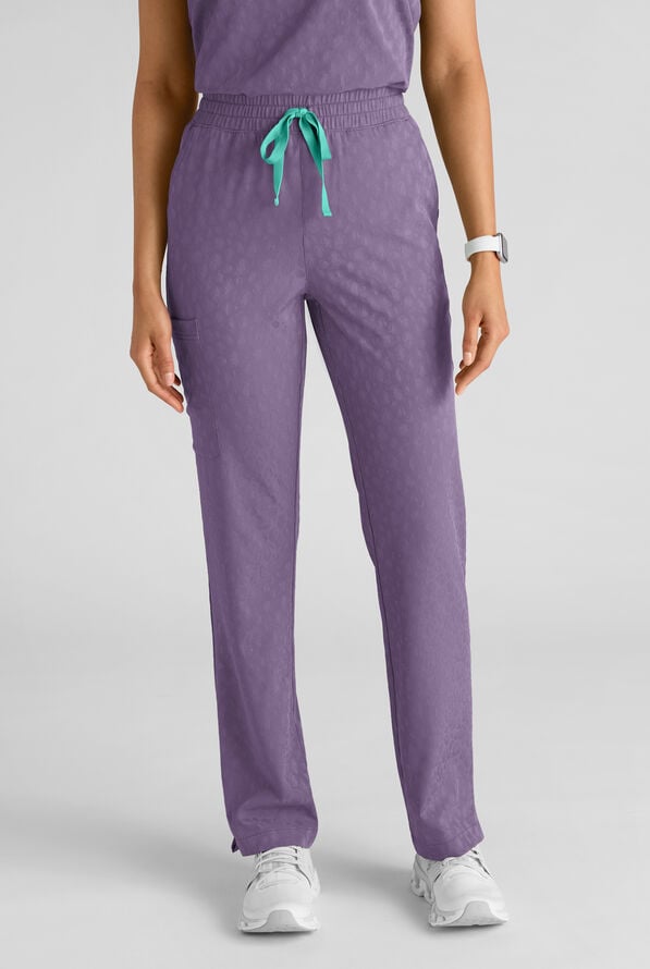 Easy STRETCH Naya Women's Jacquard 6-Pocket Straight Leg Scrub Pant - Purple Dusk - 1