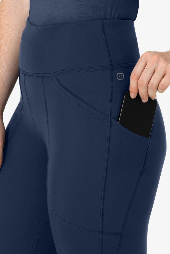 Wink Renew Knit Women's 5-Pocket STRETCH Yoga Waist Flare Leg Scrub Pants - Navy - 3