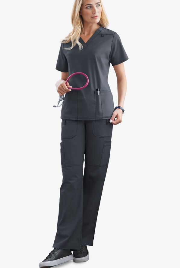 Butter-Soft STRETCH Women's 10-Pocket Drawstring Scrub Pants - Pewter - 2