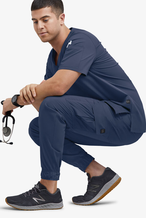 Butter-Soft STRETCH Men's 7-Pocket Cargo Jogger Scrub Pants - Navy - 4