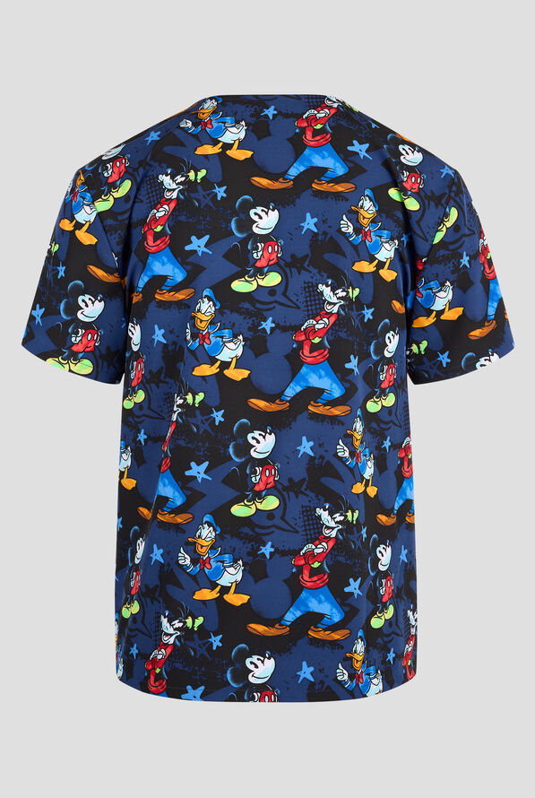 Tooniforms Disney's Mickey Bro Time Men's 2-Pocket STRETCH V-Neck Print Scrub Top
 - null - 2