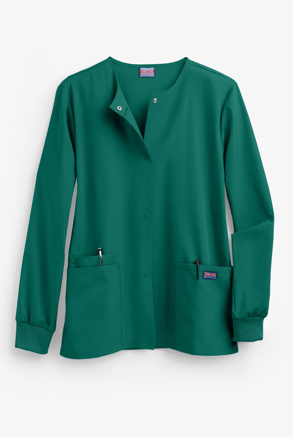 Cherokee Workwear Women's 3-Pocket Snap Front Scrub Jacket - Hunter - 1