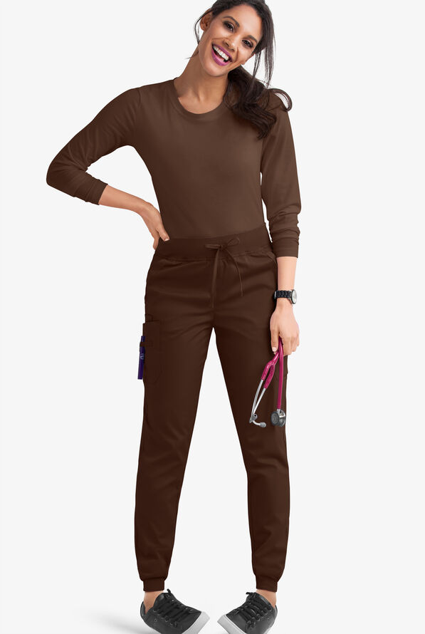 Butter-Soft STRETCH Women's 5-Pocket Cargo Jogger Scrub Pants - Petite - Coffee Bean - 2