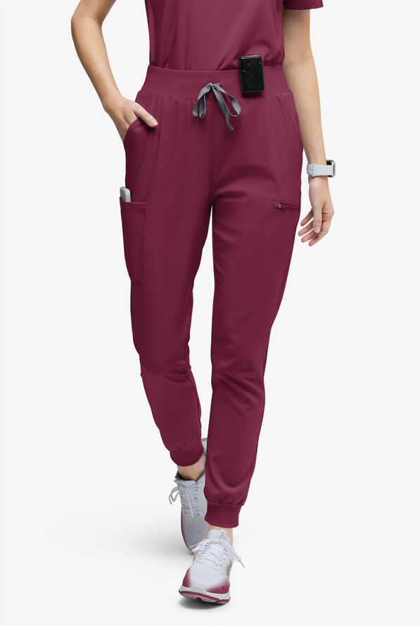 Easy STRETCH Olivia Women's 7-Pocket Slim Leg Jogger Scrub Pants - Petite - Wine - 1
