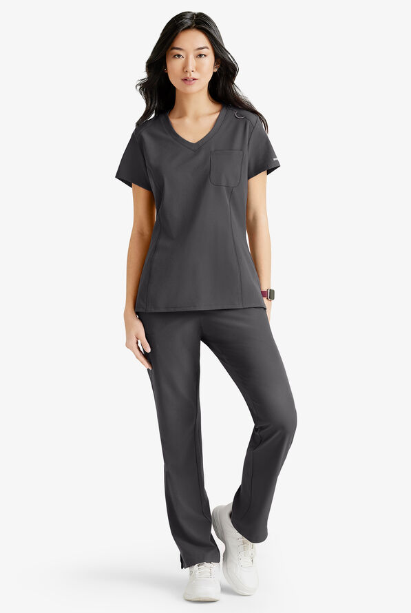 Blusa médica Skechers by Barco Dignity STRETCH con cuello en V y 1 bolsillo para mujer - Pewter - 2