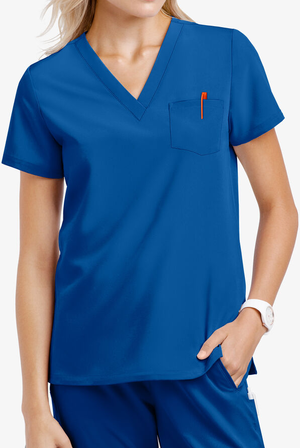 Lauderdale By UA Acacia Women's 1-Pocket Short Sleeve STRETCH Scrub Top - Royal - 2