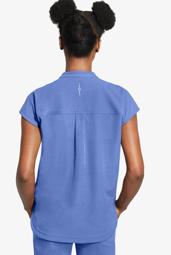 Healing Hands 360 Sandy Women's 2-Pocket STRETCH Dolman Sleeve Zip Mandarin Collar Scrub Top - Ceil Blue - 3