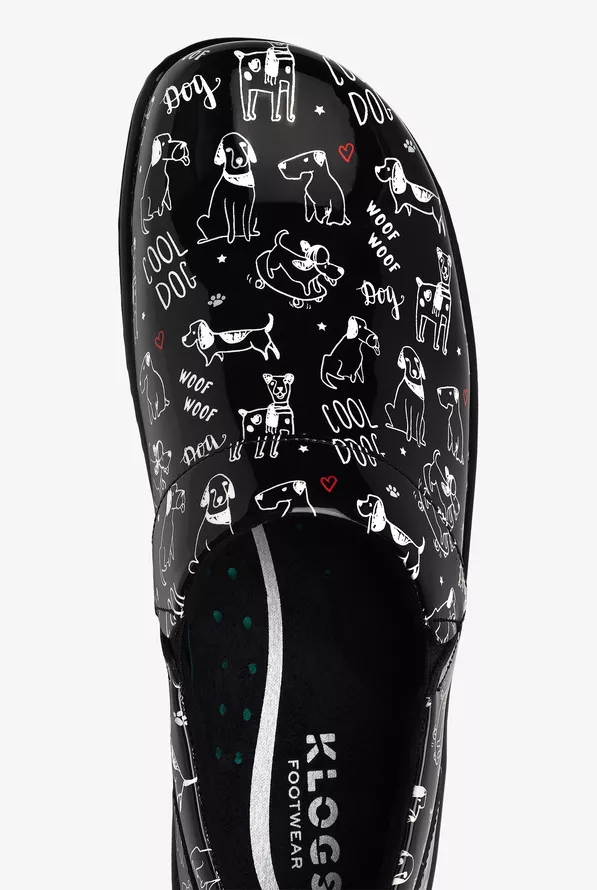 Kloogs Klogs Women's Mission Good Dog Patent Leather Nursing Clogs, Nursing Shoes