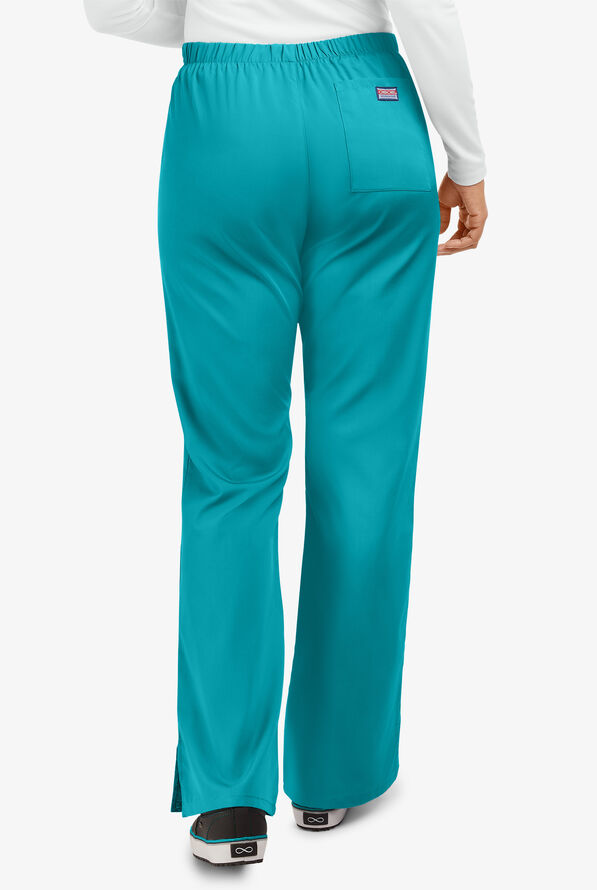 Cherokee Workwear Women's 3-Pocket Flare Leg Drawstring Scrub Pants - Teal Blue - 4