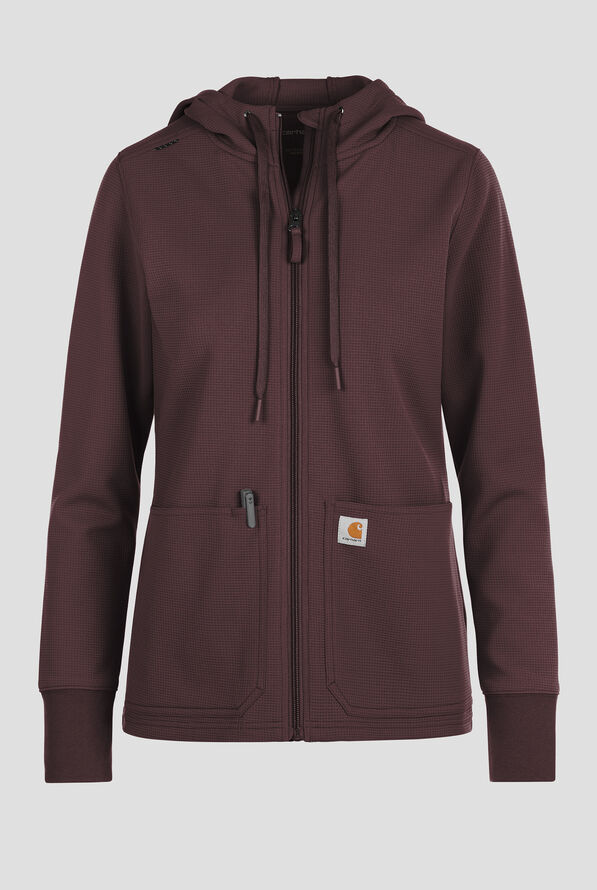 Carhartt Force Rugged Flex Women's 4-Pocket Zip Waffle Hoodie Scrub Jacket - Dark Sepia - 1