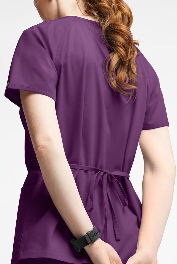 Butter-Soft Originals Women's 3-Pocket Mock Wrap Scrub Top - Eggplant - 3