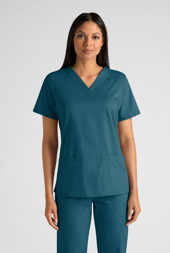 Butter-Soft STRETCH FLXTEK+ Women's 4-Pocket V-Neck Scrub Top - Caribbean Blue - 1