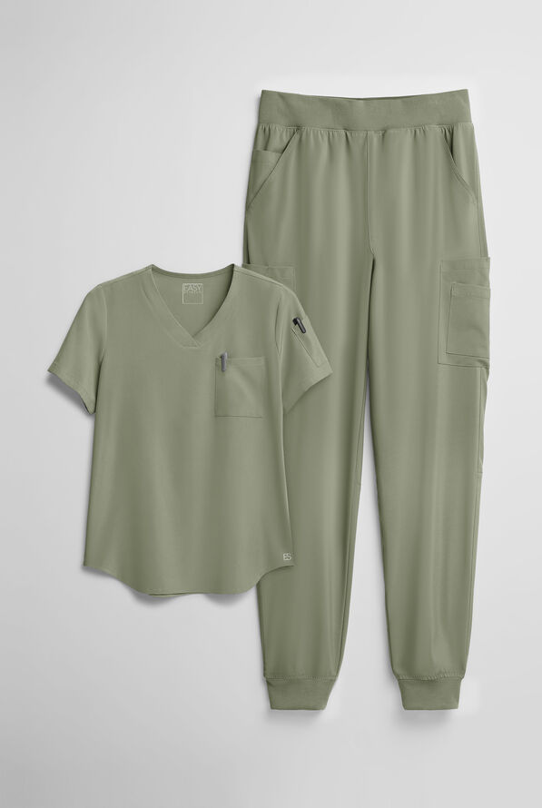 Easy STRETCH Women's 10-Pocket Scrub Set - Olive Leaf - 1