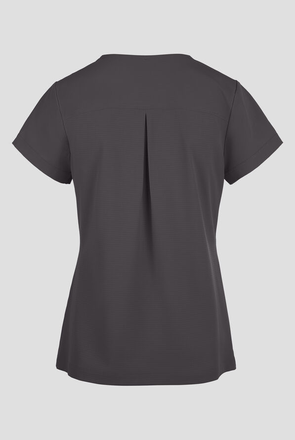 Skechers by Barco Ripstop Trek Women's 2-Pocket STRETCH Rounded Zip Neck Tuck In Scrub Top - Pewter - 2