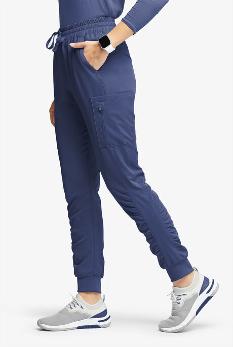 Pantalón médico WhisperLite Calla estilo cargo con pierna fruncida y 6 bolsillos para mujer