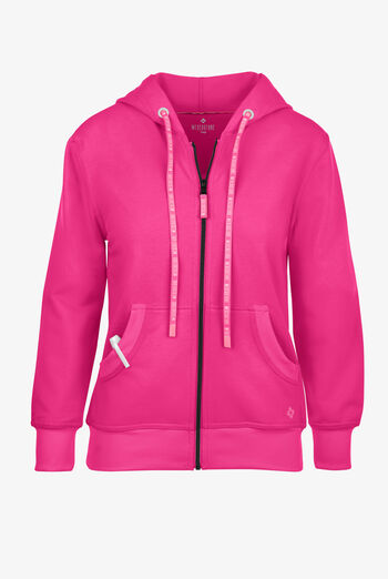 Med Couture Amp Women's 2-Pocket STRETCH Knit Embossed Logo Zip Hoodie Scrub Jacket