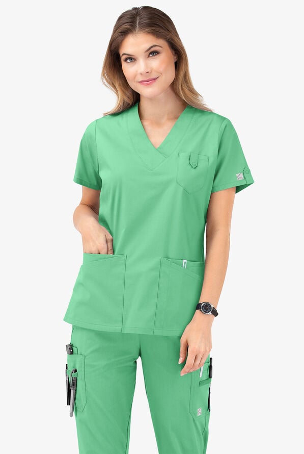 Butter-Soft STRETCH Women's 6-Pocket V-Neck Scrub Top - Green Jade - 8