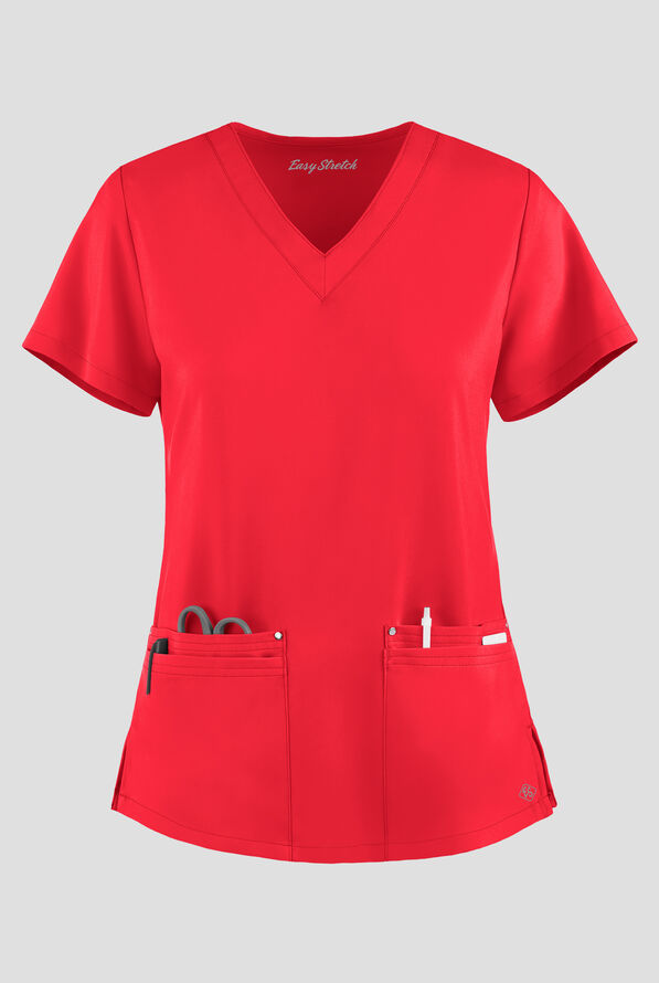 Easy STRETCH Lina Mitered Women's 4-Pocket V-Neck Scrub Top - Atomic Red - 1