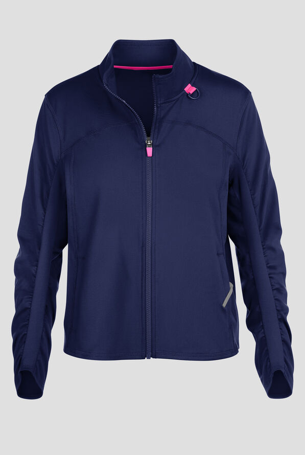 Med Couture Amp Knit Women's 2-Pocket STRETCH Zip Front Scrub Jacket - Navy - 1