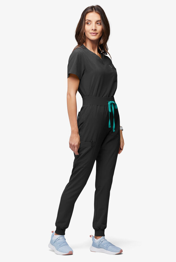 Easy Stretch EcoGrid Ariel Women's 1-Pocket Tuck In/Wear Out Scrub Top - Onyx Black - 6
