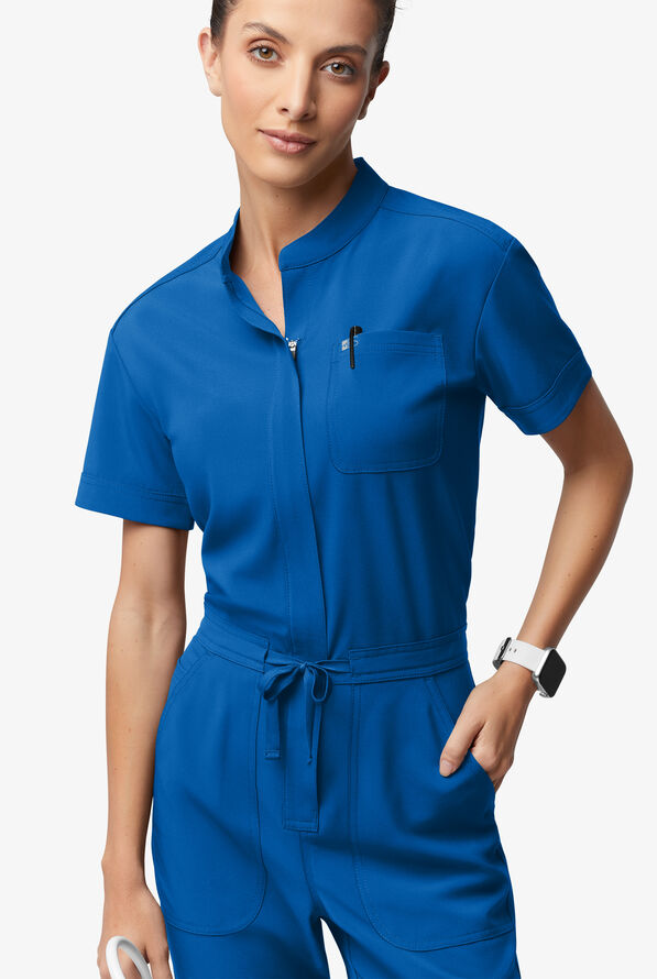 Easy STRETCH Allie Women's 6-Pocket Short Sleeve Jumpsuit - Royal - 2
