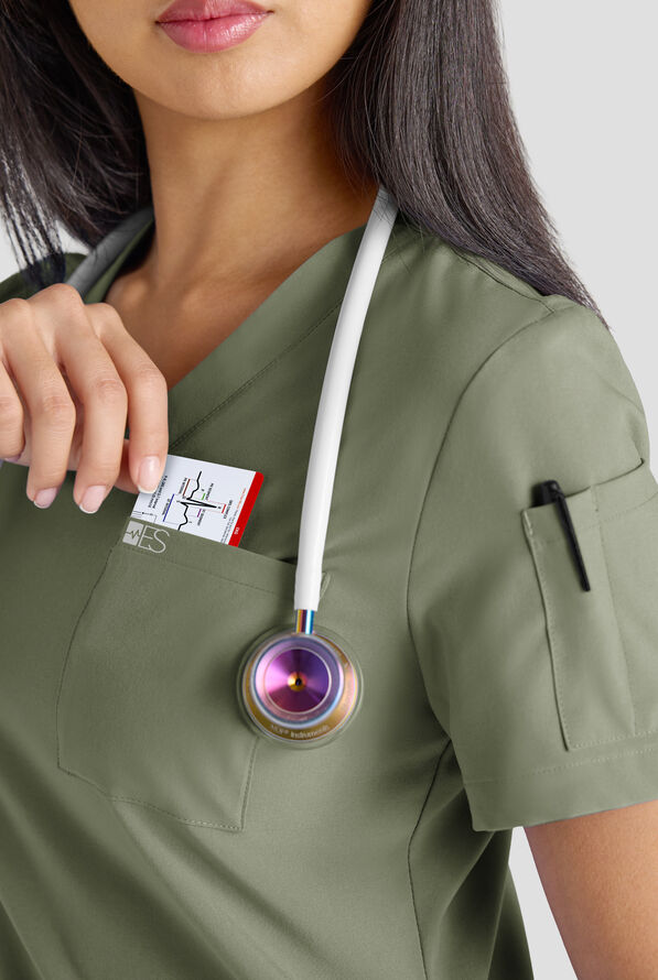 Conjunto de uniforme m&eacute;dico Easy STRETCH con 10 bolsillos para mujer - Olive Leaf - 4