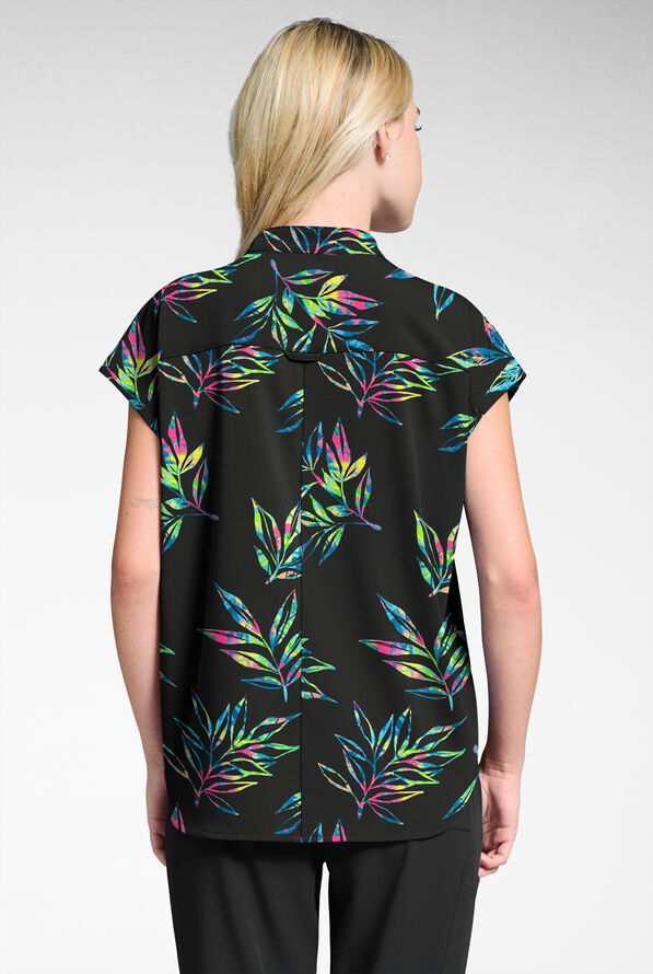 Butter-Soft STRETCH Night Garden Black Women's Dolman Print Scrub Top - null - 2