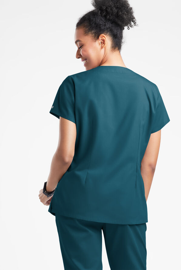Butter-Soft Originals Women's 6-Pocket Scallop Neck Scrub Top - Caribbean Blue - 3