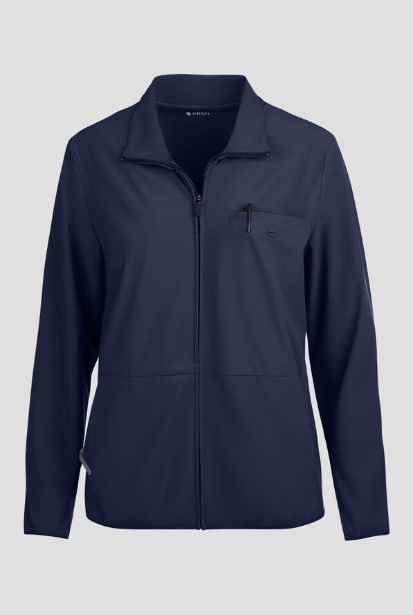 Infinity PURSUIT Women's 3-Pocket STRETCH Front Zip Warm-Up Scrub Jacket - Navy - 1
