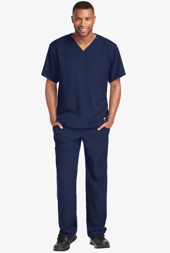Skechers by Barco Structure Men's 1-Pocket STRETCH V-Neck Scrub Top - Navy - 2