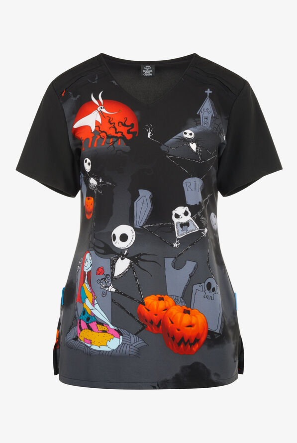 Tooniforms Nightmare Shift Women's 2-Pocket STRETCH V-Neck Print Scrub Top - null - 1