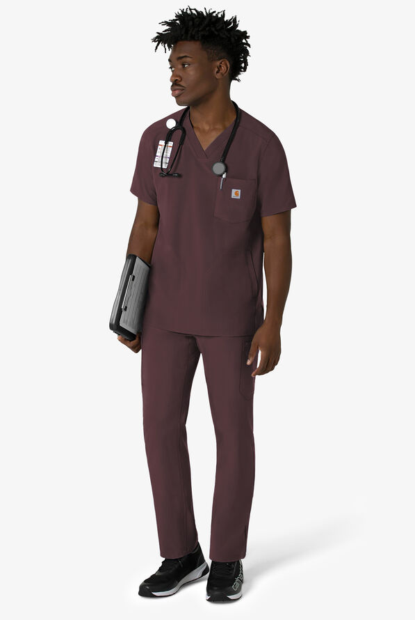 Carhartt Cross-Flex Men's 3-Pocket STRETCH V-Neck Scrub Top - Dark Sepia - 4