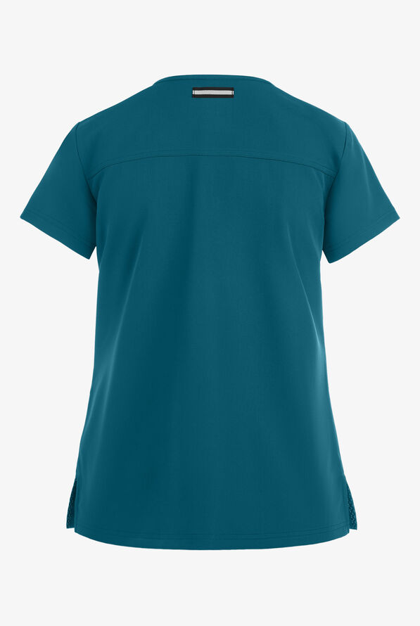 koi Next Gen Hustle and Heart Women's 3-Pocket STRETCH V-Neck Scrub Top - Caribbean Blue - 2
