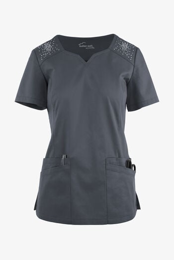 Butter-Soft STRETCH Women's 6-Pocket Crystal Bling Scrub Top