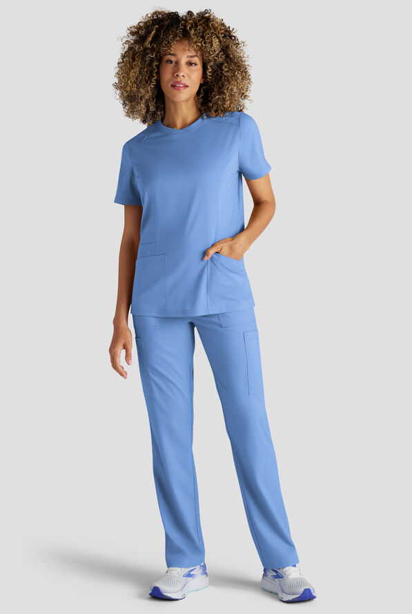 Butter-Soft STRETCH FLXTEK+ Women's 3-Pocket Crew Neck Scrub Top - Ceil Blue - 5