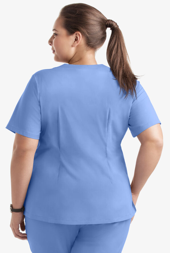 Butter-Soft STRETCH Scrubs Plus Size Knit Side Panel Top - Ceil Blue - 2