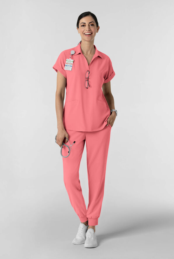 Wink Renew Women's 6-Pocket STRETCH Flat Front Drawstring Cargo Jogger Scrub Pant - Paradise Pink - 5