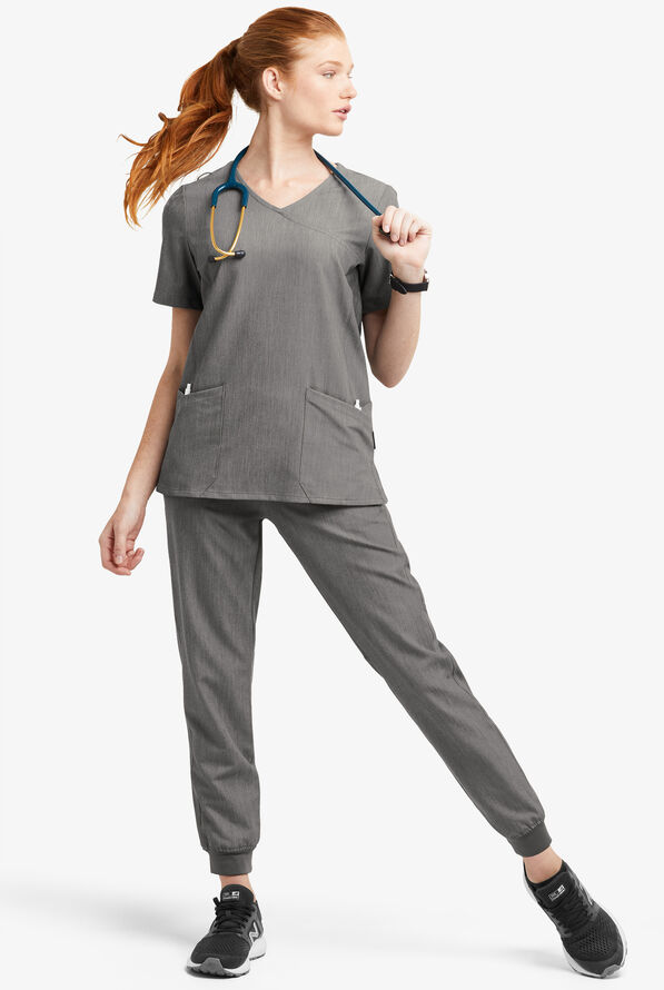MOVEMENT by Butter-Soft Vega Women's 5-Pocket Flat Front Jogger STRETCH Scrub Pants - Petite - Graphite Heather - 2