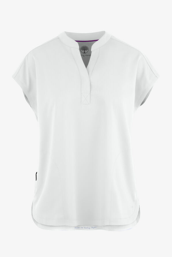 Healing Hands Purple Label Journey Women's 2-Pocket STRETCH Dolman Sleeve Mandarin Collar Scrub Top - White - 1