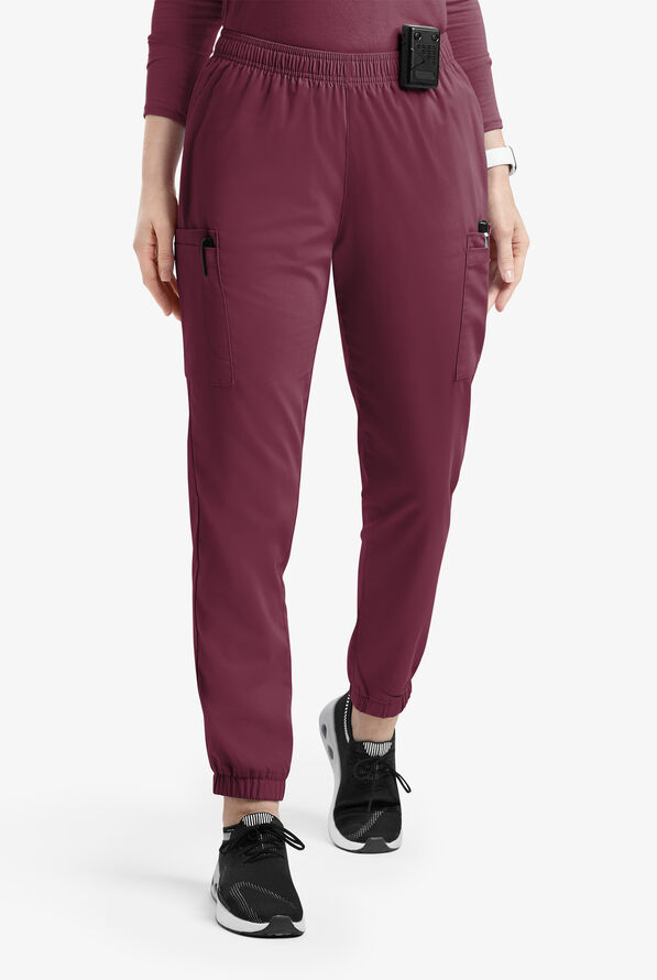 Butter-Soft Originals Women's 7-Pocket Tapered Jogger Cargo Scrub Pants - Wine - 1