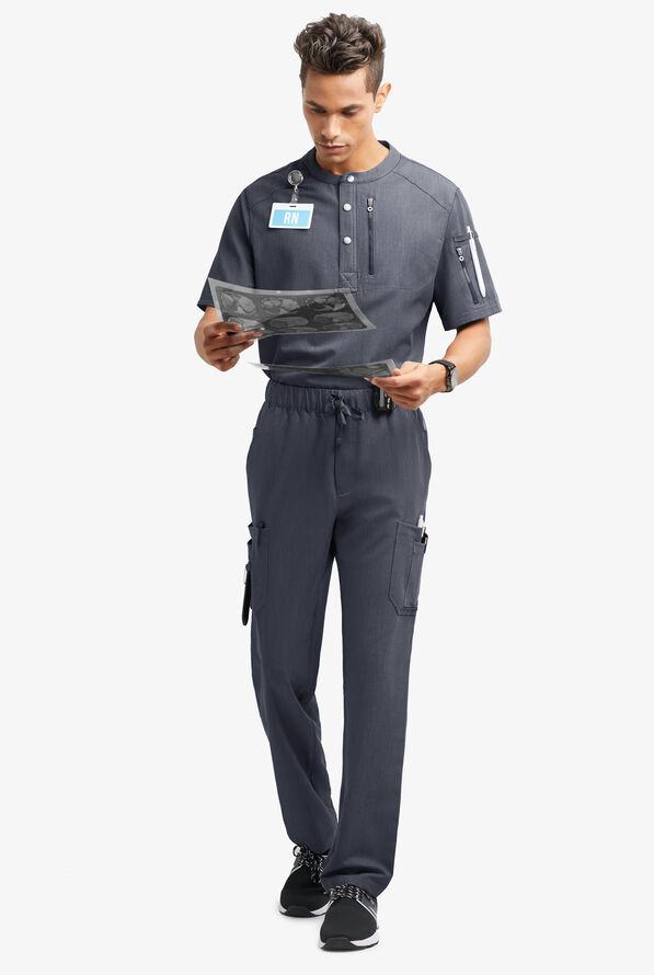 MOVEMENT by Butter-Soft Hadar Men's 9-Pocket Cargo STRETCH Scrub Pants - Indigo Heather - 2